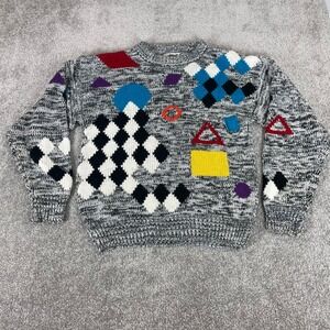 Vintage Sweater Mens Small Geometric 80s 90s Knit Multi Color Grandpa Streetwear
